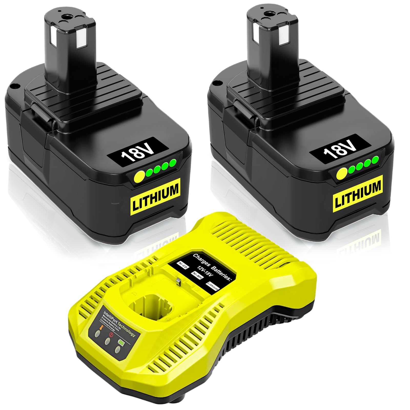 2 Packs 8000mAh P108 Replacemnet for Ryobi Battery and Charger 18V Compatible with Ryobi Battery RB18L50 RB18L40 P102 P103 P104 P105 P106 P107 P117 with Multiple Protection (8.0 * 2+C)