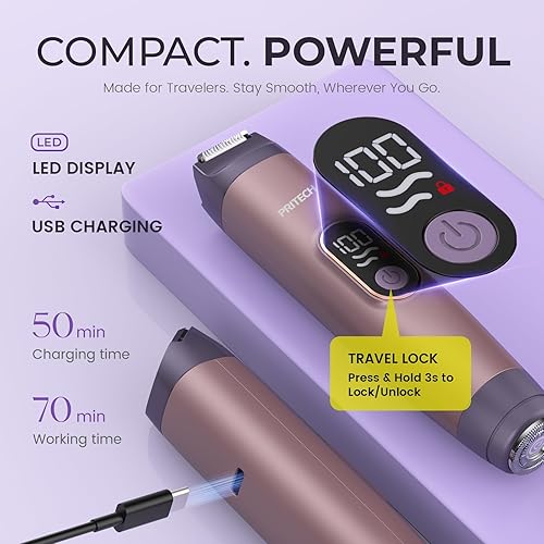 Miniatura 6 de PRITECH Recortadora de bikini para mujer, maquinilla de afeitar eléctrica 2 en 1 sin dolor para piel de seda, afeitadora portátil para mujer, área
