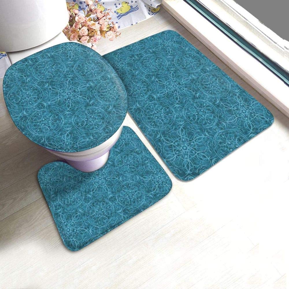 Ensemble tapis de bain turquoise 3 pièces pour décoration personnalisée de salle d'eau