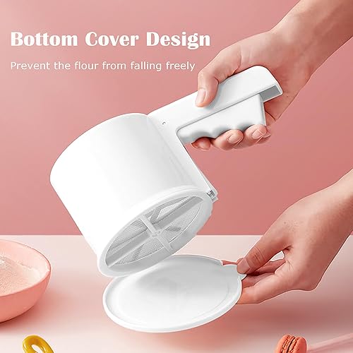 Miniatura 6 de Tamiz fino de harina en polvo, tamiz fino ABS de grado alimenticio premium con diseño de prensa con una mano para hornear pasteles cocina (blanco)