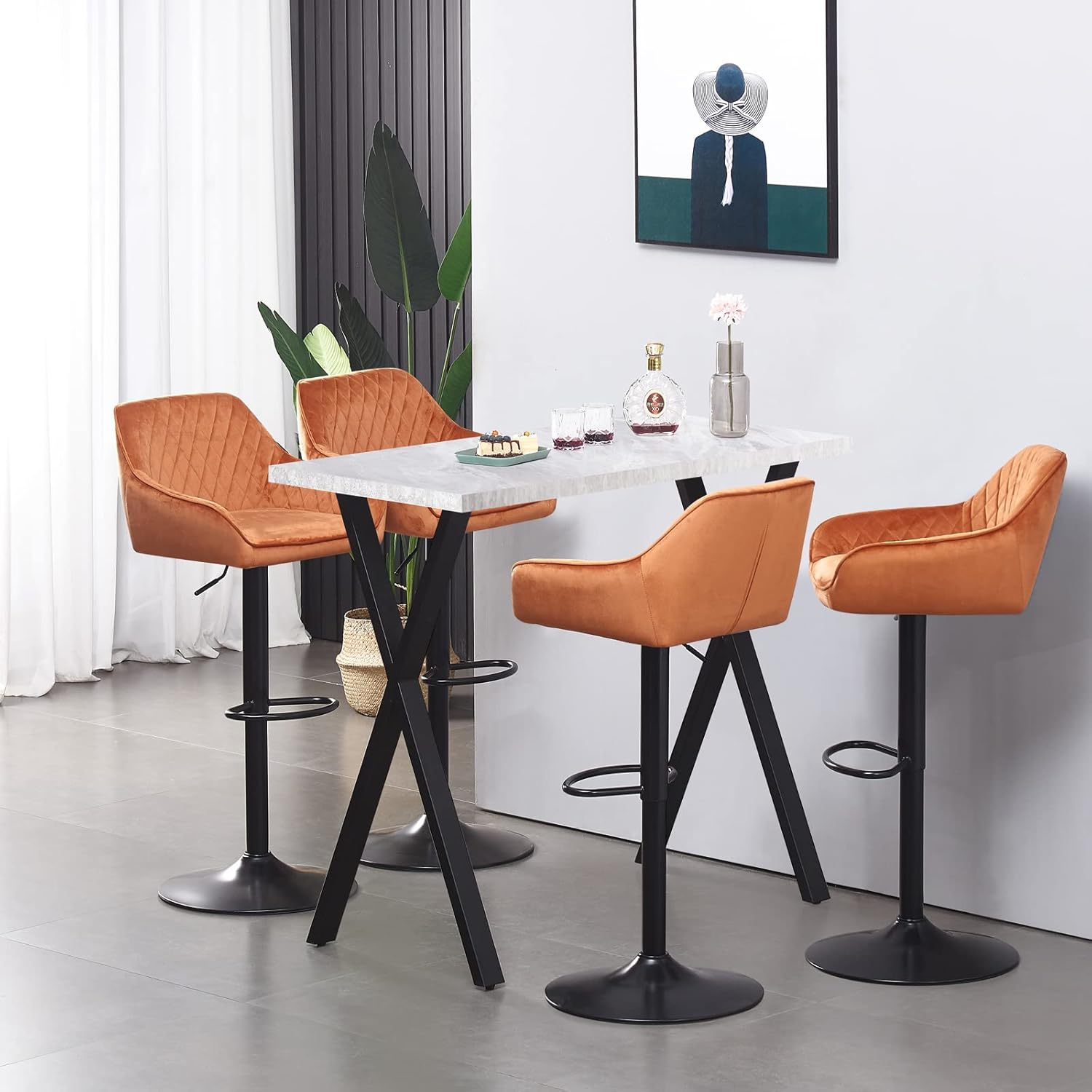 Buy AINPECCA 1x Bar Stools Velvet Fabric Adjustable Swivel Gas Lift