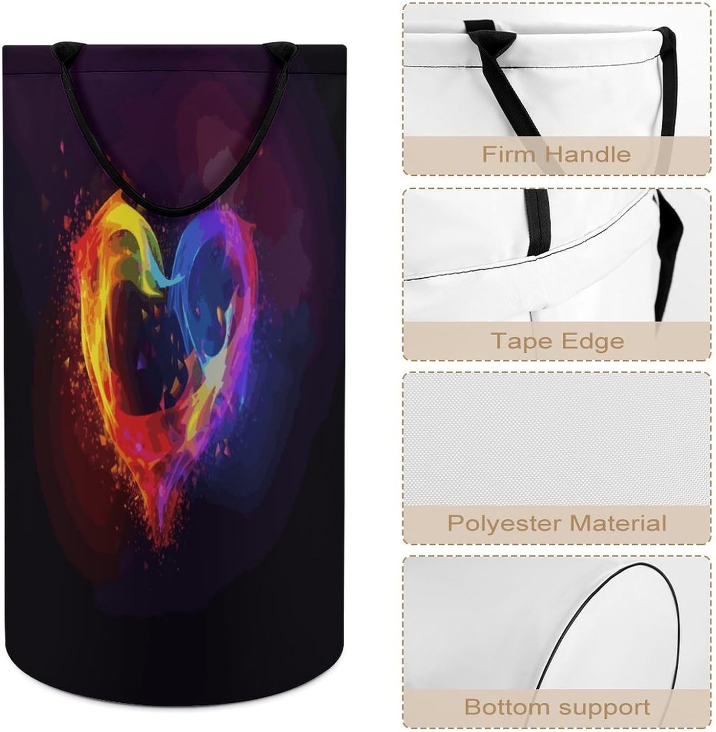 Rainbow HeartLaundry Hamper - Large Dirty Clothes Bag.Storage Basket for Easy Carry Handles. Large Clothes Basket with Handles, Clothing Storage Bucket Toy Organizer for Bathroom Bedroom Dorm.