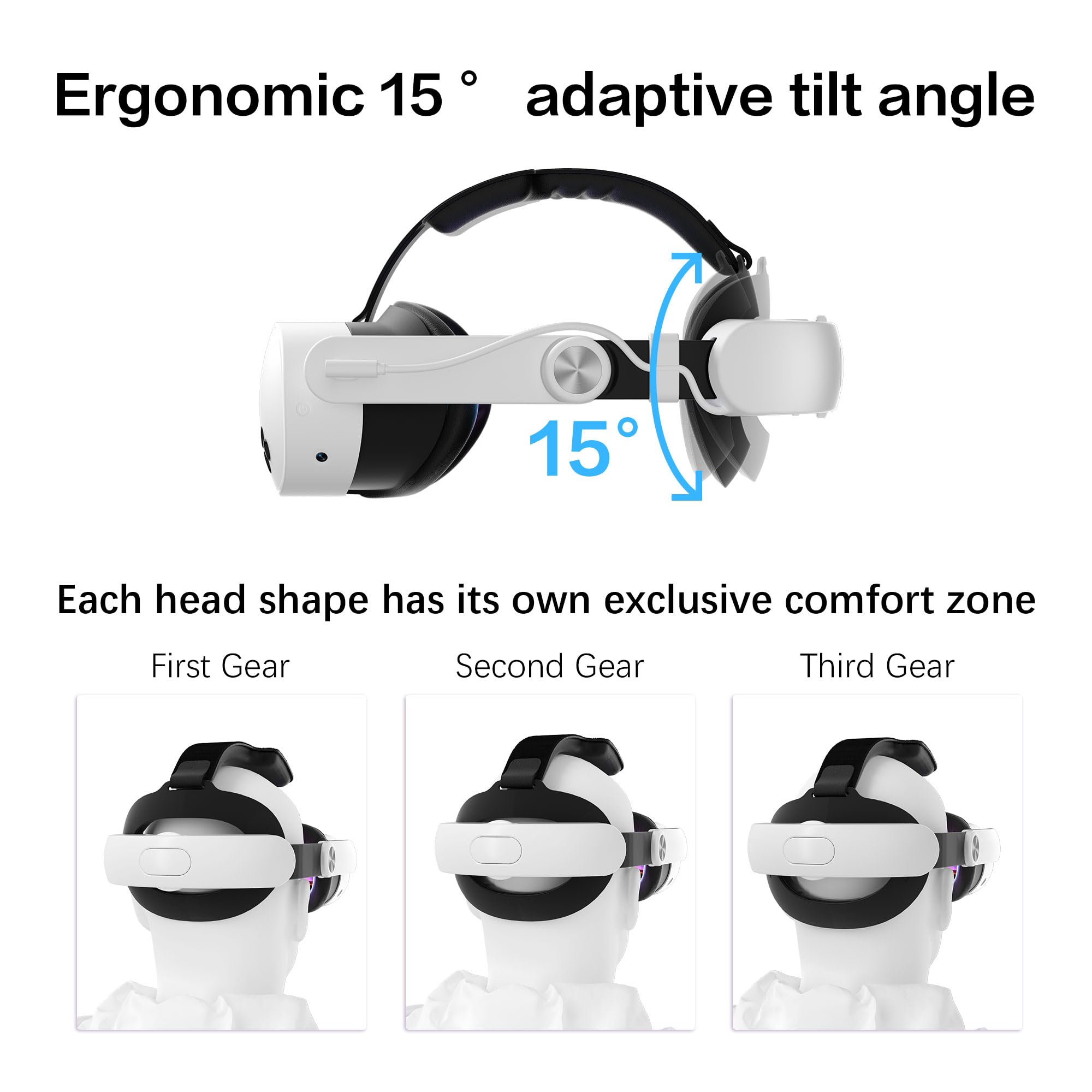 Head Strap for Oculus Meta Quest 3/3S with Battery, Adjustable VR Accessories with One-Click Fit, Rear Cushion Dial, 2–4H Playtime, VR Head Strap Reduce Facial Stress for Gaming Comfort