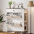 CuisinSmart Shoe Cabinet with 3 Flip Drawers and 2 Storage Drawers, Easy to Store 18-24 Pairs of Shoes, Adjustable & Removable Panel, Shoe Storage Cabinet for Entryway, Hallway, White