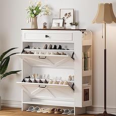CuisinSmart Shoe Cabinet with 3 Flip Drawers and 2 Storage Drawers, Easy to Store 18-24 Pairs of Shoes, Adjustable & Removable Panel, Shoe Storage Cabinet for Entryway, Hallway, White