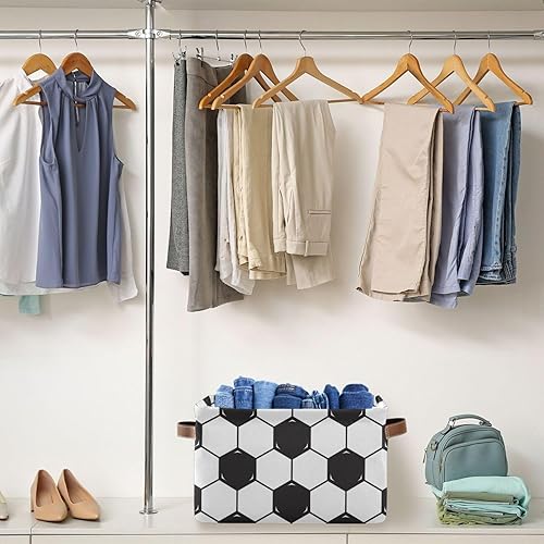 Miniatura 5 de Cesta de almacenamiento de tela de fútbol con asa, plegable, de lona, organizador de almacenamiento, cajón para estantería, armario, dormitorio,