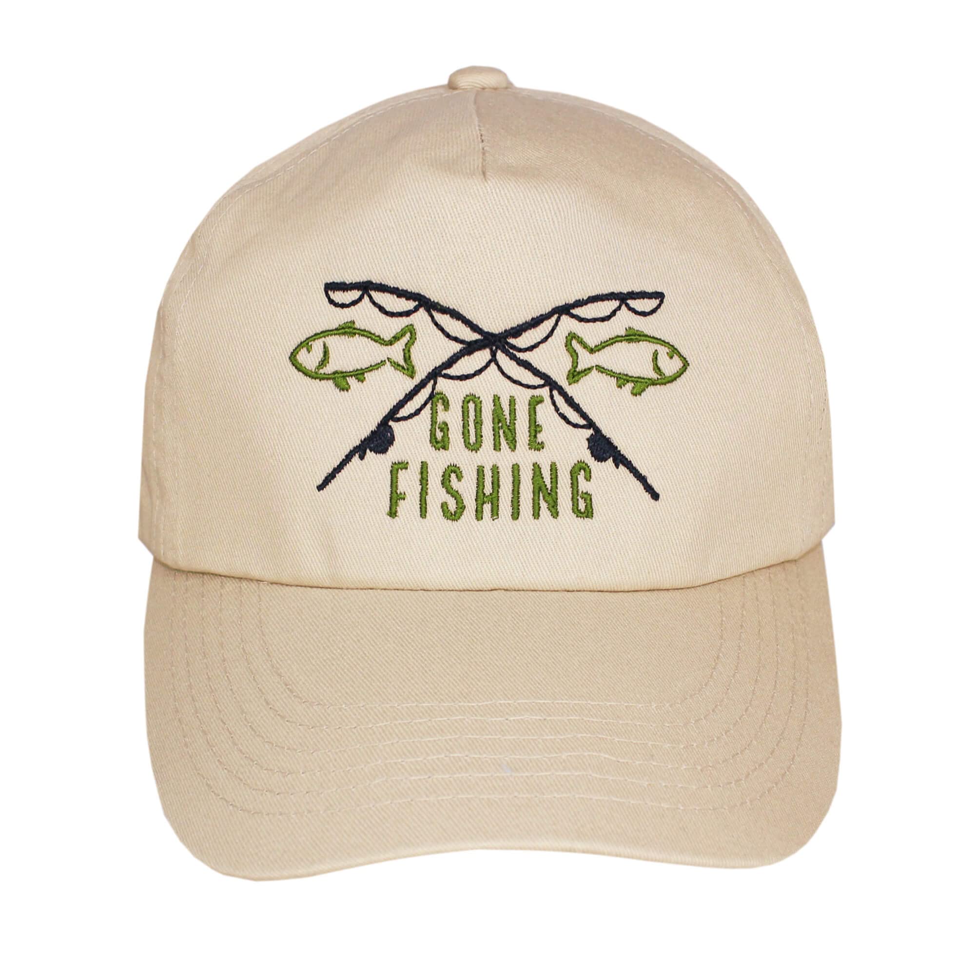 Teddyts Men's Gone Fishing Natural Baseball Cap Sun Hat, M-L