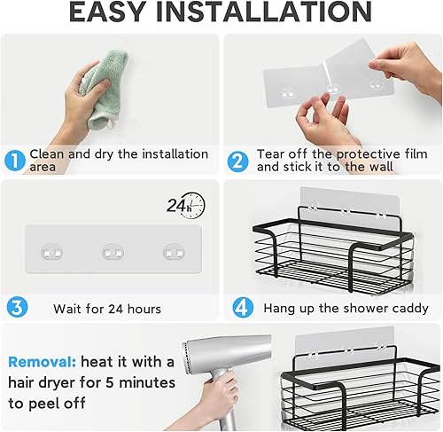 Miniatura 5 de Paquete de 14 ganchos adhesivos de repuesto para regadera, ganchos adhesivos fuertes transparentes, sin taladrar, ganchos de pared impermeables para