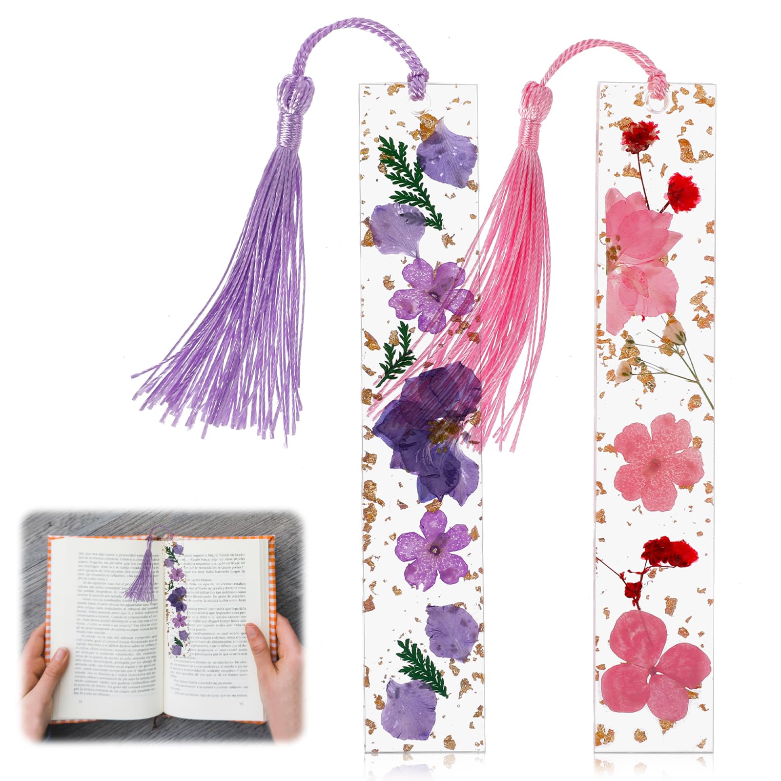 Marque-page Floral En Résine Avec Fleurs Séchées Fait Main – 2 Pièces – Style Adorable Pour Lecteurs Passionnés