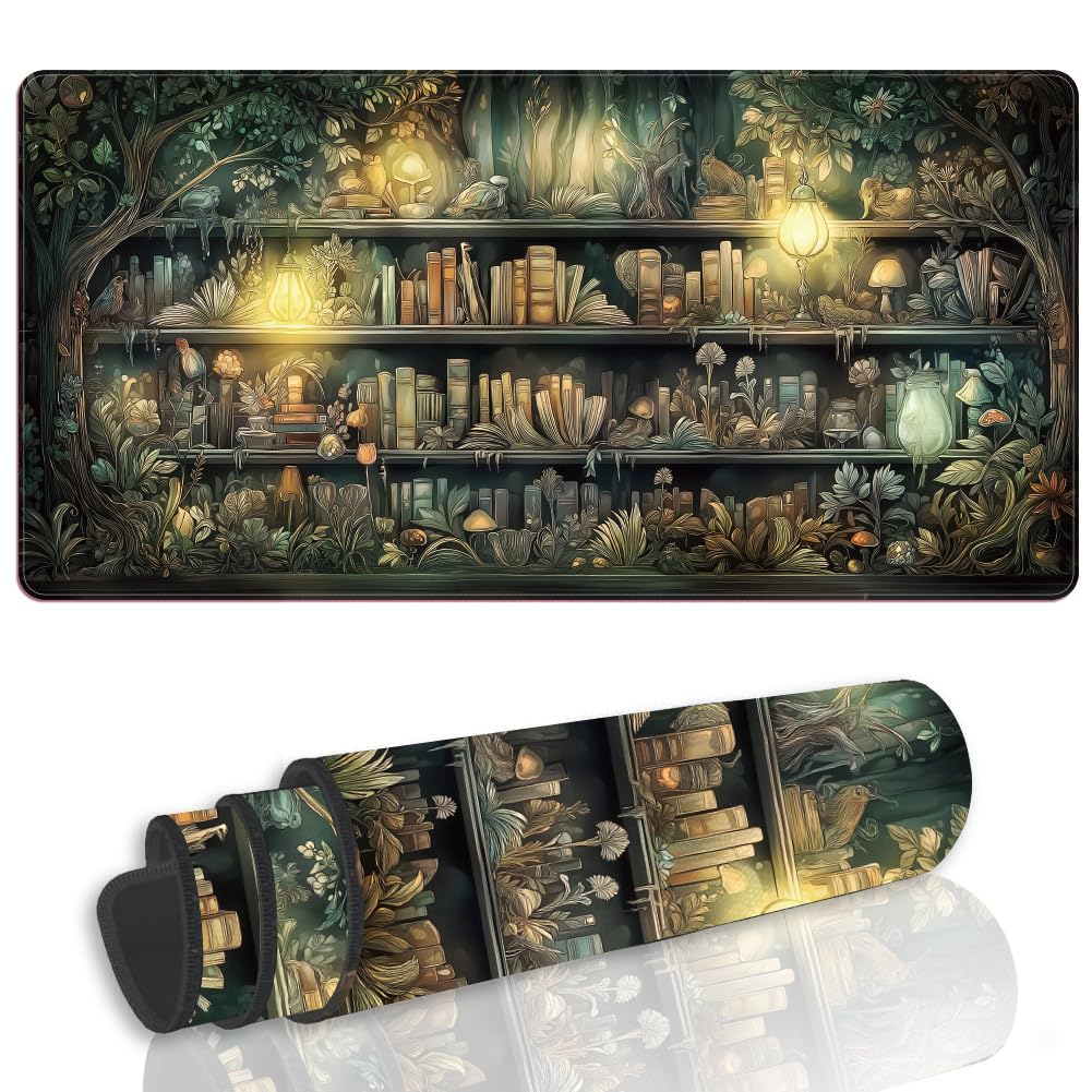 WEBEEDY Regale Schreibtischunterlage Großes Bücherregal-Design Büro-Schreibtischunterlage Rutschfeste Gummibasis Gaming-Mauspad mit Genähten Kanten, Große Computertastaturmatte 80x40cm