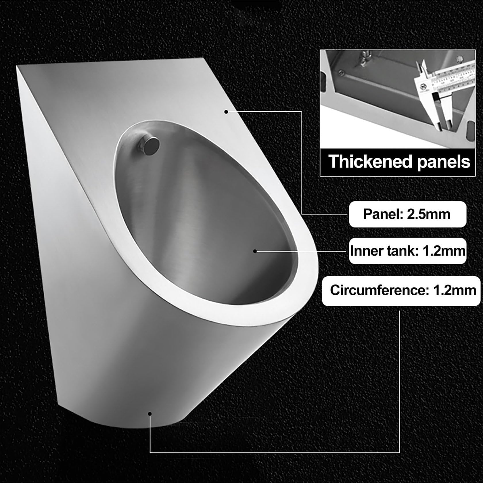 Orinal de pared de acero inoxidable para hombres, inodoro higiénico comercial a prueba de salpicaduras, activado por sensor para baños públicos, duradero y fácil de limpiar.