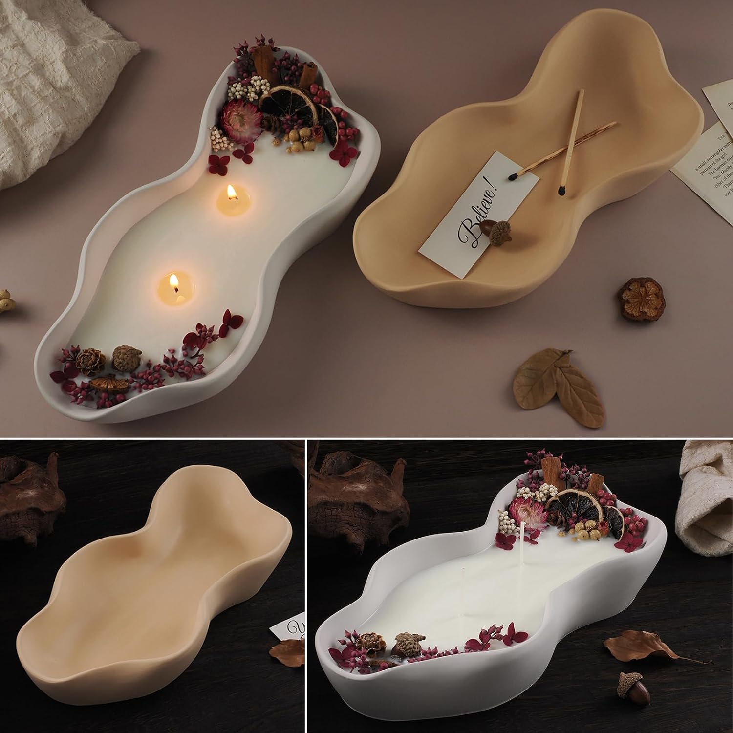 Wehous Large Candle Holder Silicone Molds, Irregular Candle Vessels Bowl Container Resin Concrete Mold, Silicone Molds for Epoxy Resin, Plant Pot Trinket Candy Storage Tray Cement Mould Art Craft