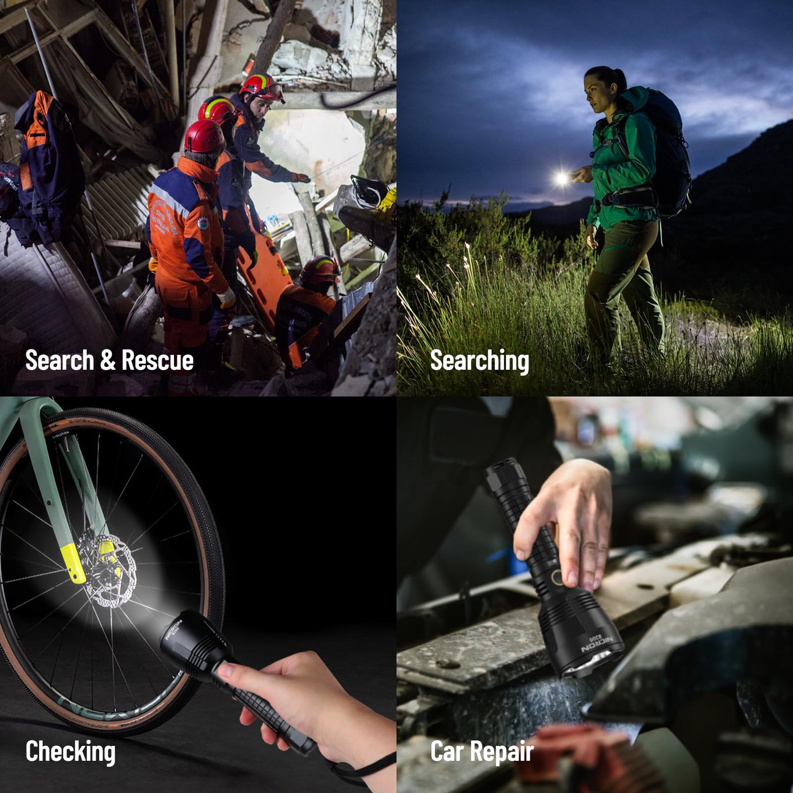 NICRON B200 Rechargeable Tactical Flashlight - 1400 Lumens, USB-C, IPX8 Waterproof, 6 Modes, Compact Size