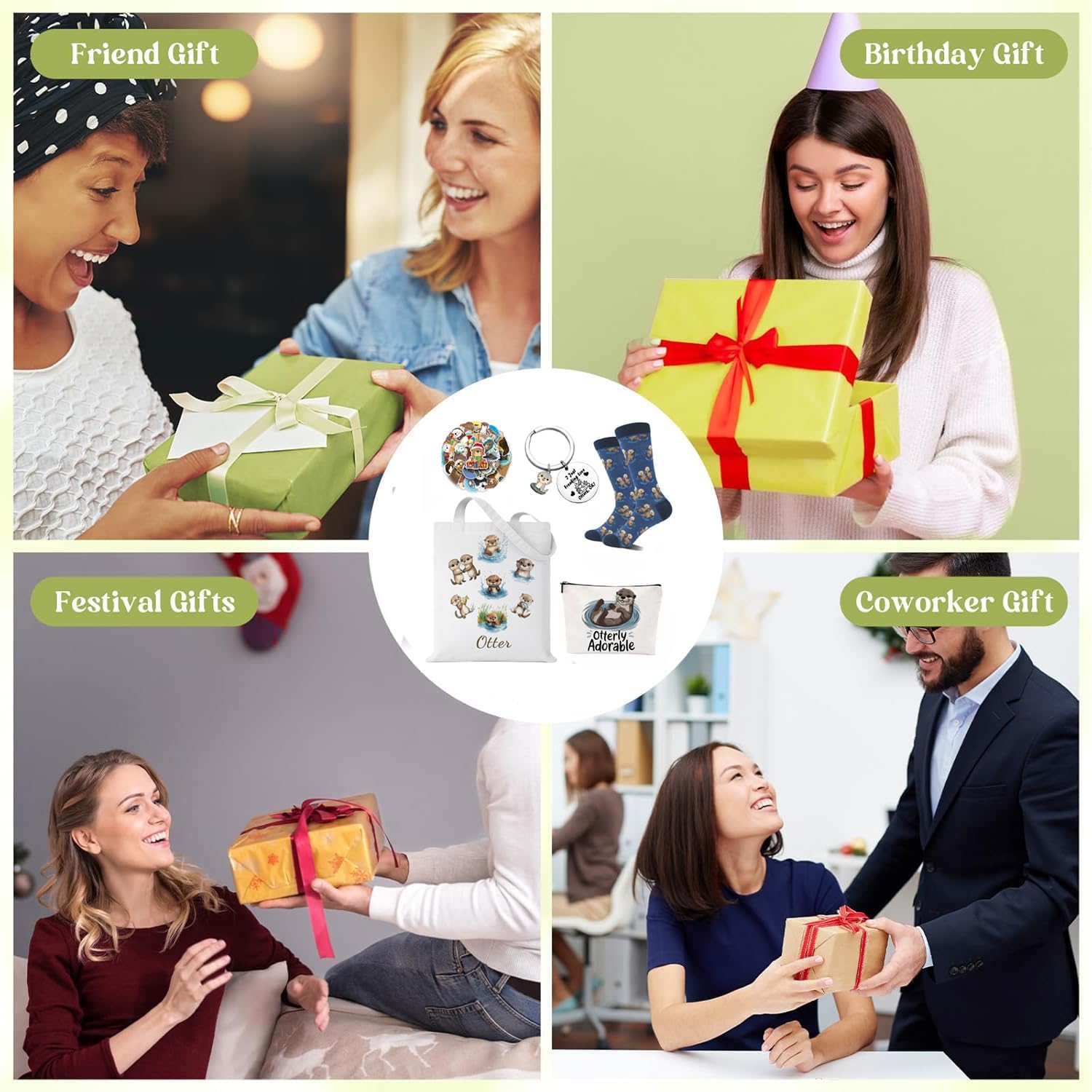 Otter Gifts for Women – Otter Lover Gift Set with Large Otter Tote Bag, Makeup Bag, 50 Waterproof Otter Stickers & Cute Otter Keychain – Birthday, Christmas, Friendship Gifts for Otter Lovers - Image 2