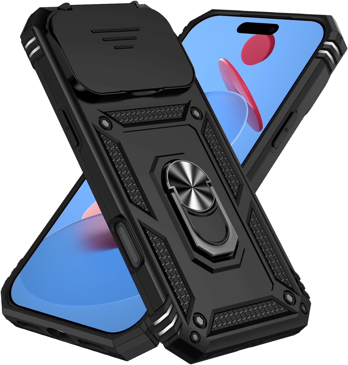 Capa para iPhone 17 Pro Max Capinha | com 2 peças de protetor de tela temperado com janela deslizante da câmera e suporte para telefone incluídos - Preto