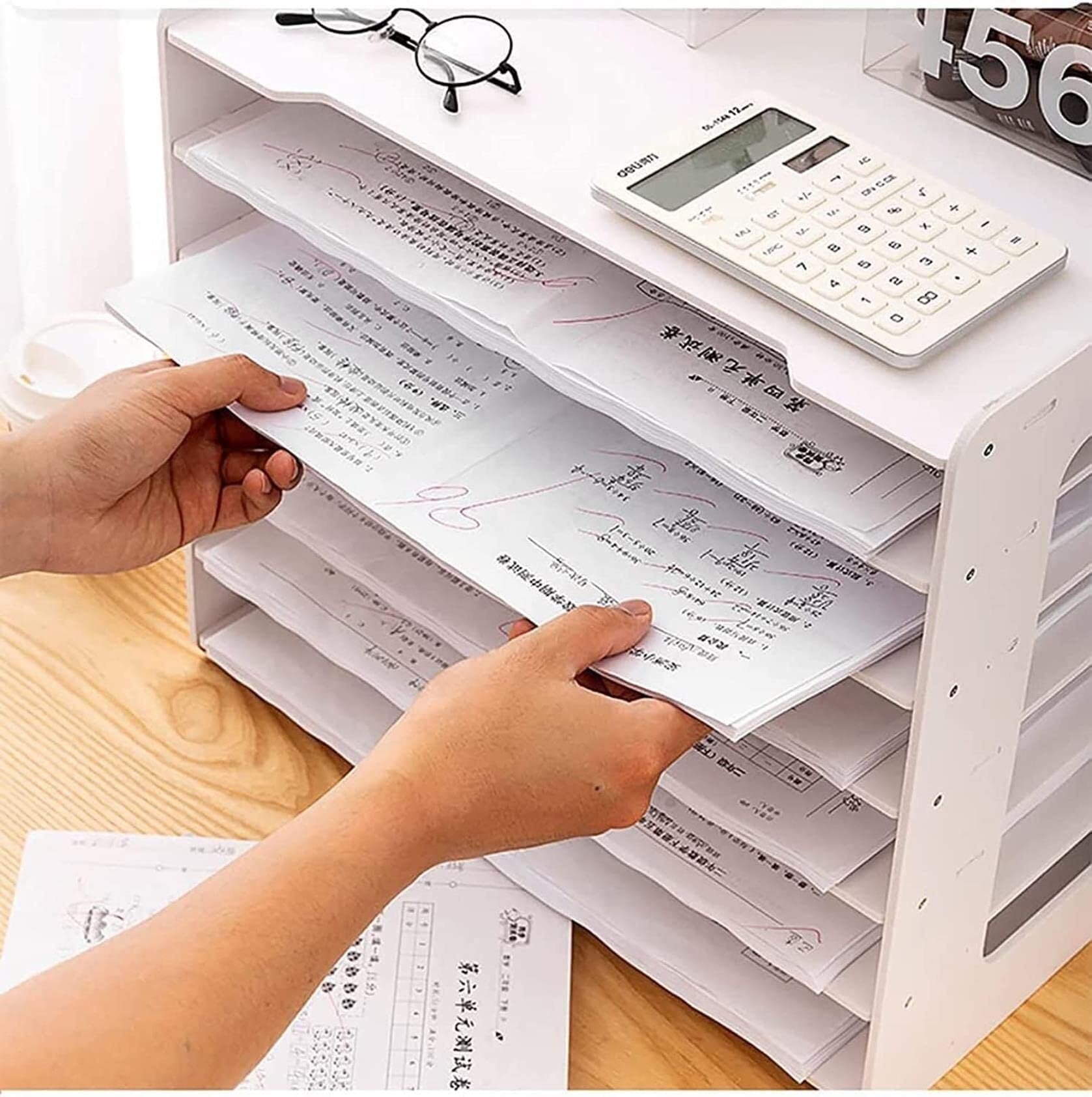 Organizzatore di Carta, 17,5x11,8x15,6 Pollici Organizzatore di File da scrivania, Portadocumenti A3 con 7 Ripiani, Portadocumenti da scrivania, Vassoio per Lettere da scrivania