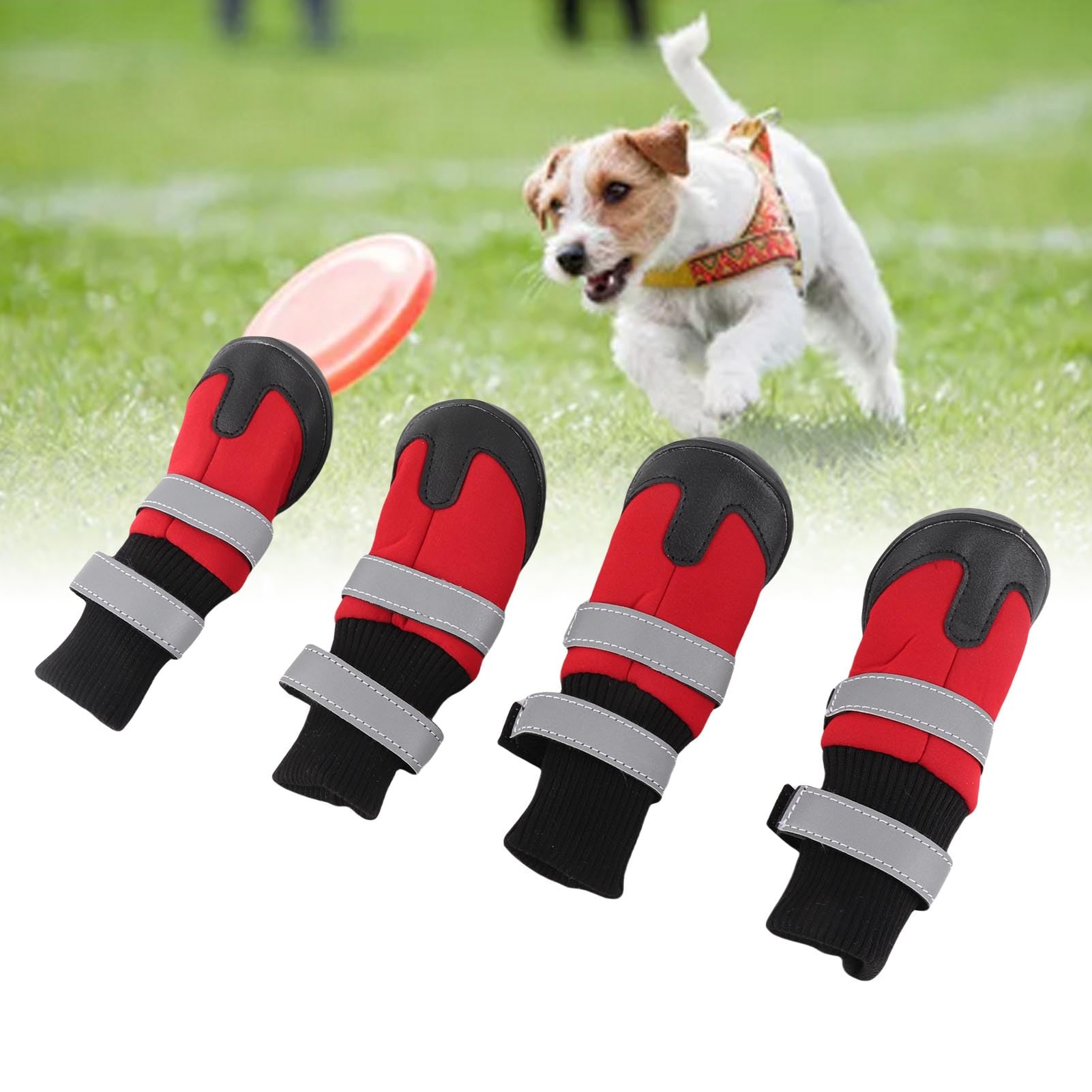 Stivali per Cani 4 Pezzi Scarpe protettive Antiscivolo Nere per Cani da Compagnia Stivali protettivi Caldi Impermeabili per Cani di Taglia Media e Grande(Rosso L)