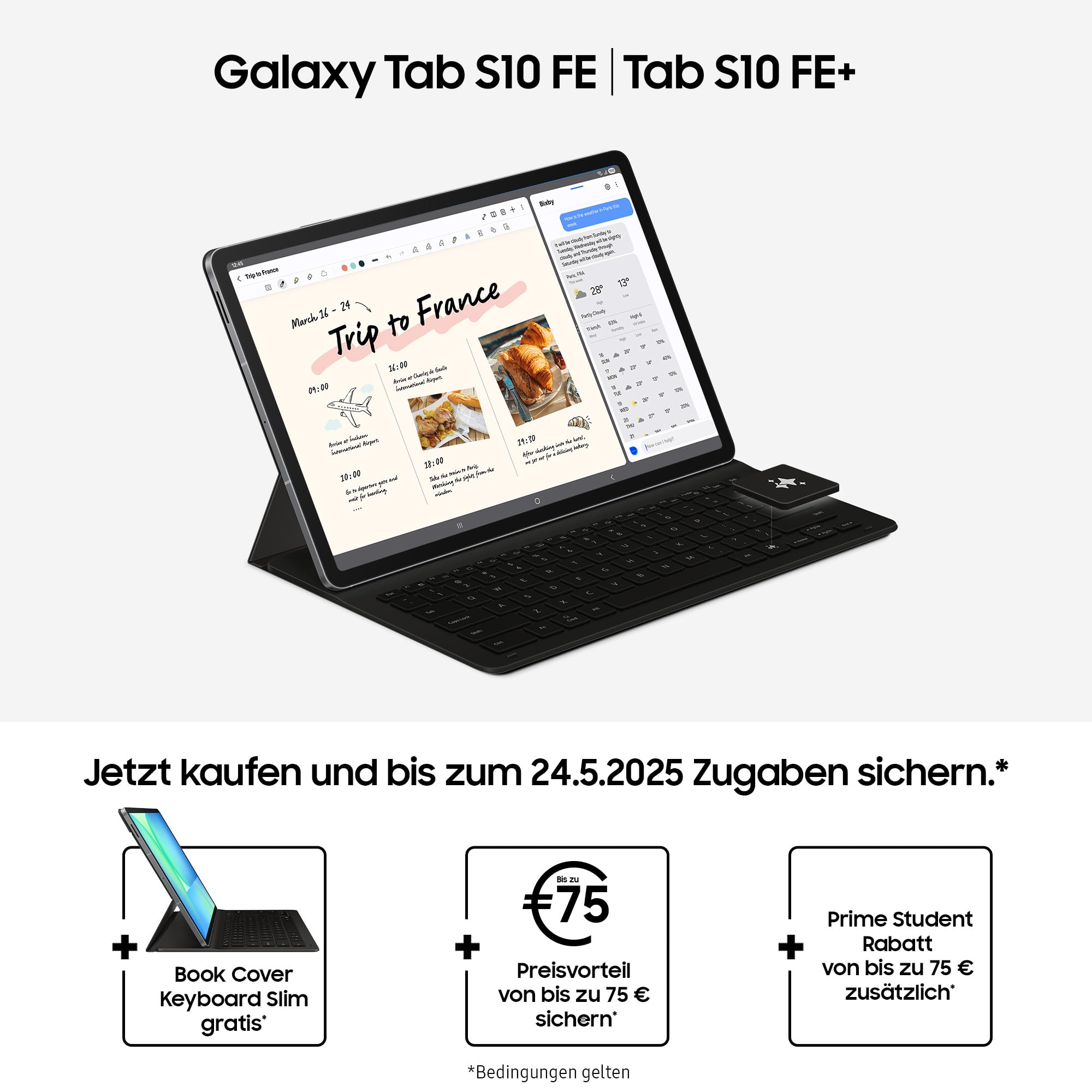 Samsung Galaxy S10 FE+ AI-Tablet, Android Tablet, 128 GB Speicher, 8 GB RAM, 33,28 cm/13,1" Display, Inkl. S Pen, Wi-Fi, Lange Akkulaufzeit, Gray, 36 Monate Herstellergarantie [Exklusiv auf Amazon]