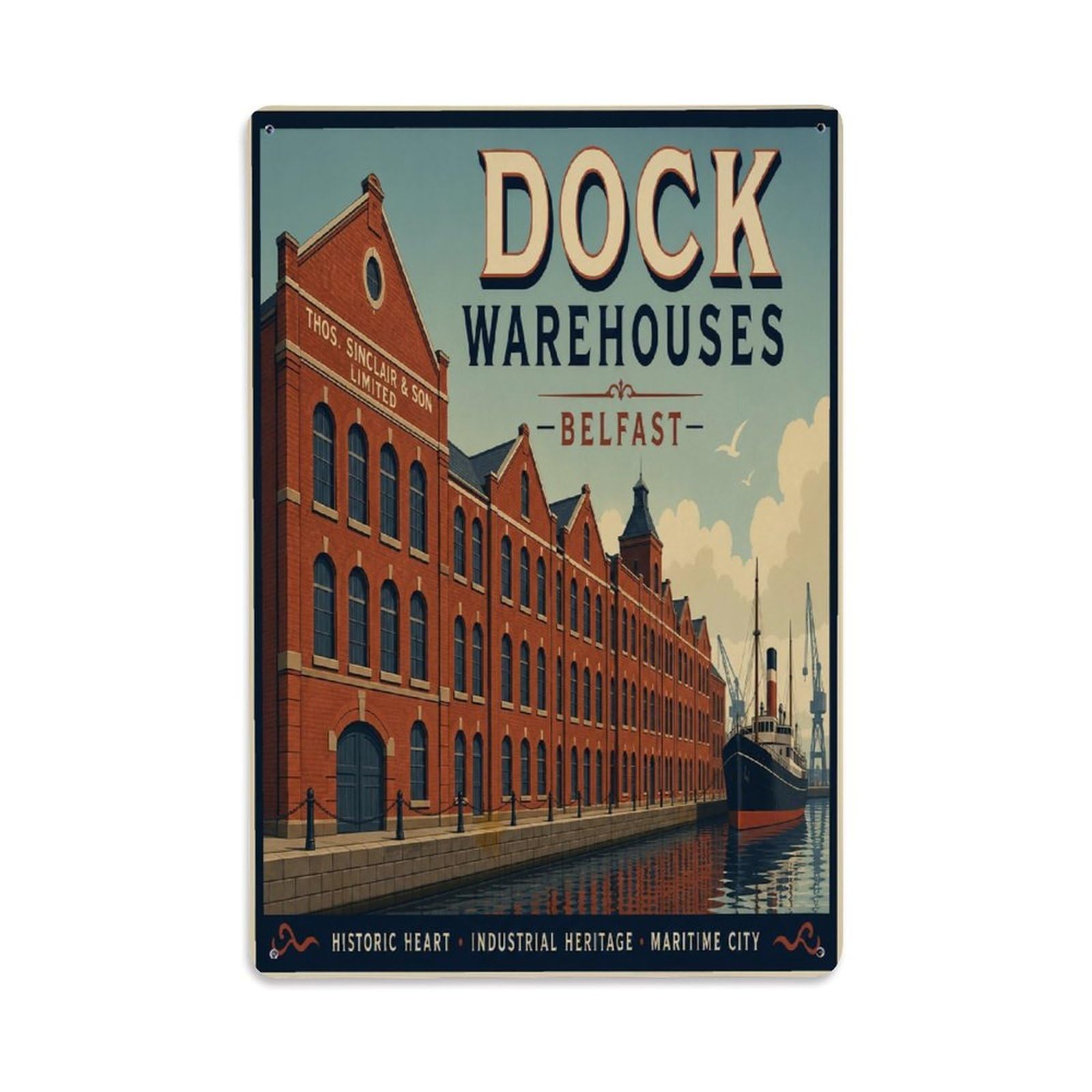 Belfast Harbor Docks Maritime Industrial Travel Metal Tin Sign Plaque Wall Decor for Cafe, Man Cave, Club Bar, Office, Home Garden Round Metal Poster 8x12Inch