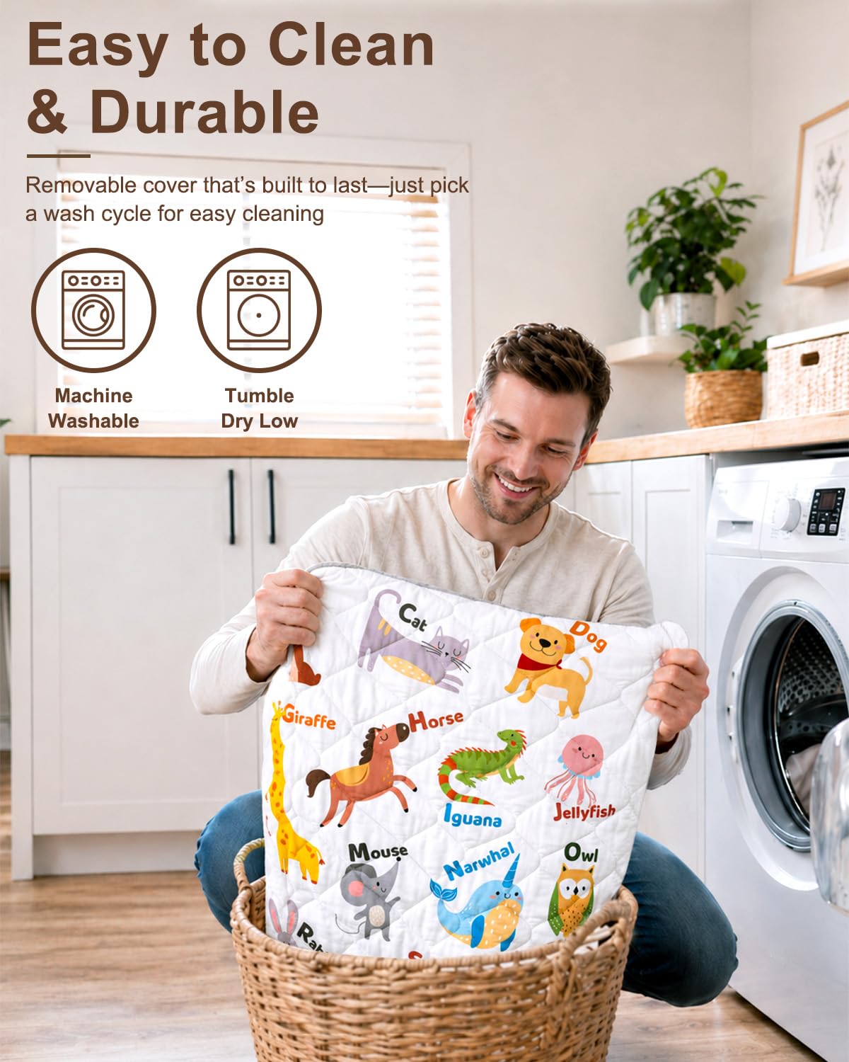 Foam Baby Play Mat 50x50, Removable and Machine Washable Cover, Thicken Cushioning Playmat and Perfect for Playpen, Non-Slip Bottom, Easy to Clean for Infants, Toddlers & Babies(Animal)