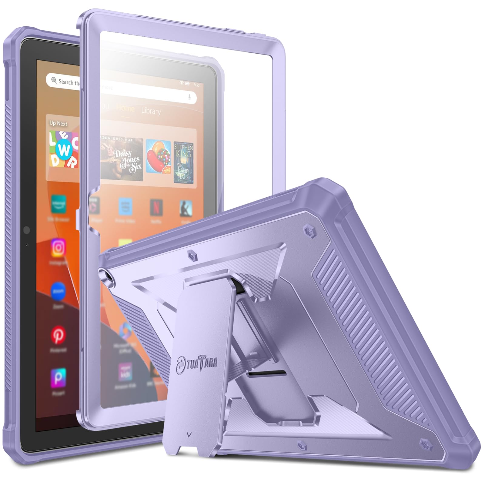 Fintie Shockproof Case for All-New Fire HD 10 Tablet (13th Generation 10.1", 2023 Release), [Tuatara] Rugged Unibody Hybrid Bumper Kickstand Cover with Built-in Screen Protector, Lilac Purple