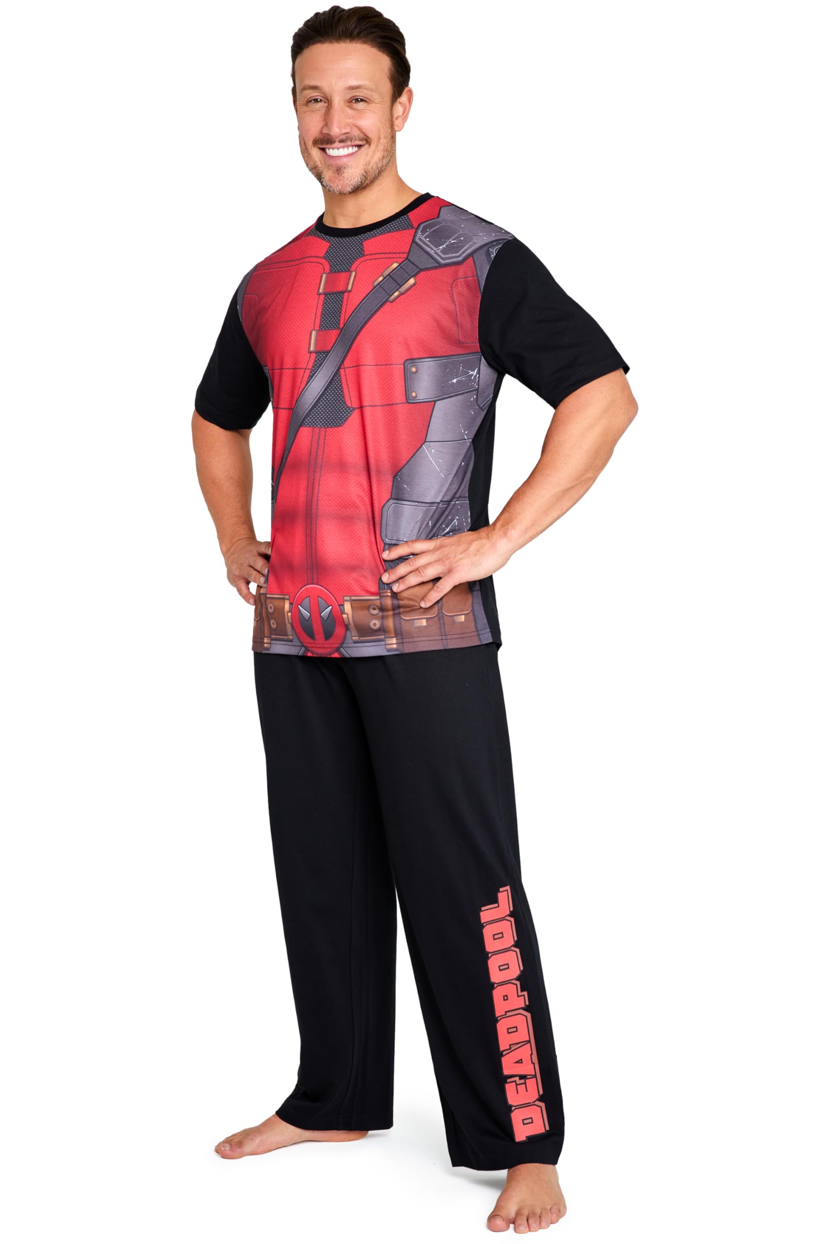 Marvel Men's Black/Red Deadpool Deadpool And Wolverine Pyjama Set, Soft Comfortable Pjs Loungewear - Gifts For (, S)