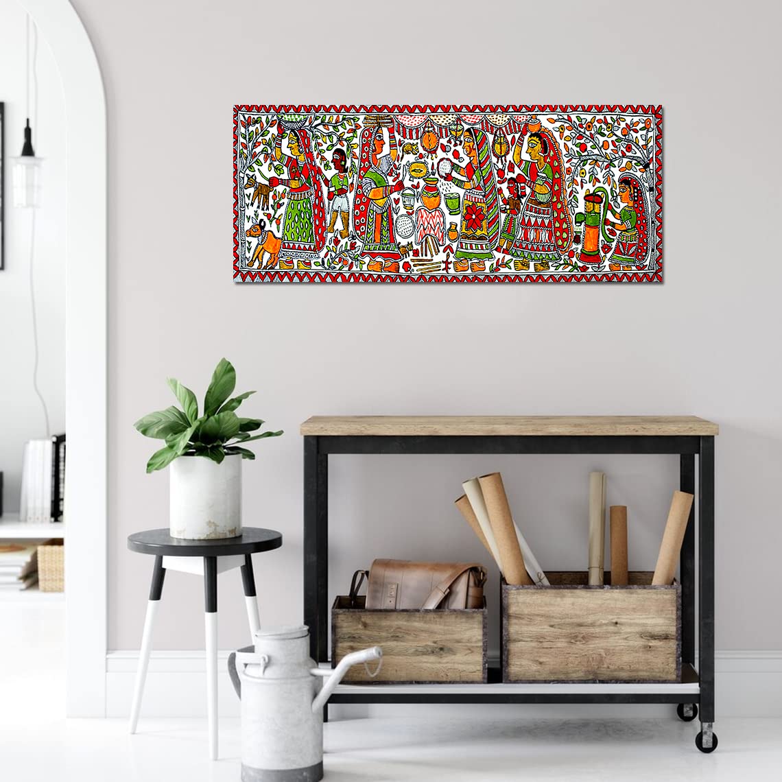 Madhubani Wedding Bells Canvas Art - Home Decor -3 Madhubani Wedding Bells Canvas Art - Home Decor -3