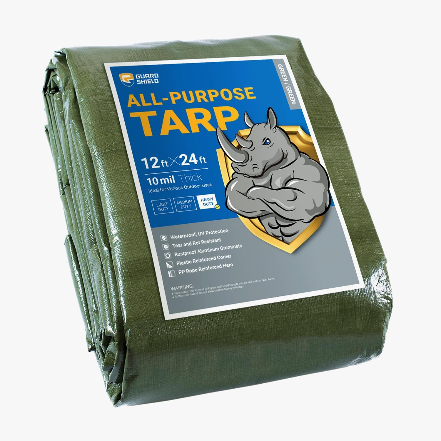 GUARD SHIELD Heavy Duty Tarp 12x24 Feet Green Multi Purpose Thick Waterproof Poly Tarp Cover 10mil