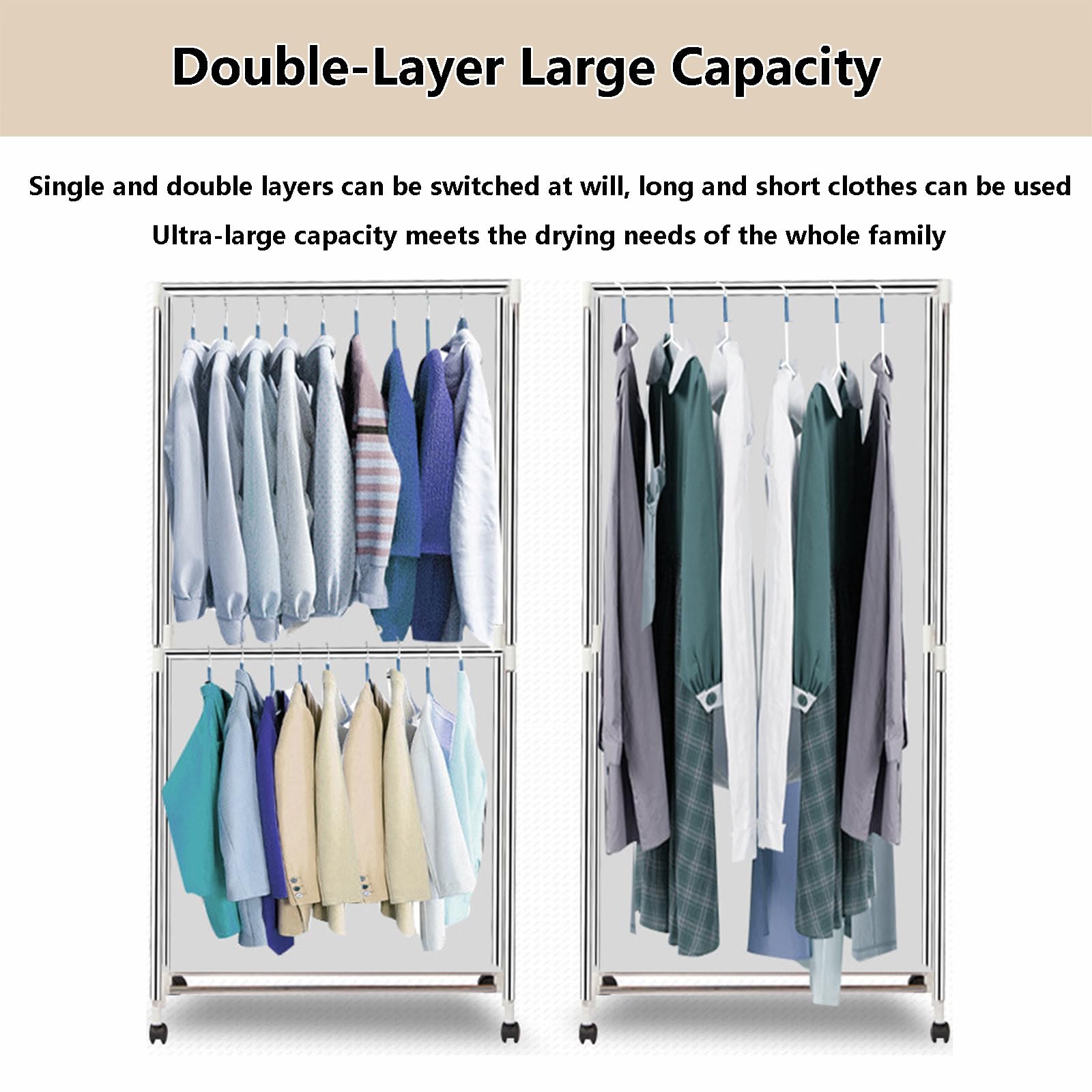 Secadora De Ropa Portátil, Tendedero Térmico para Ropa con Capacidad De 30Kg, Armario De Secado Plegable De Doble Capa, Soporte Plegable para Fácil Almacenamiento(con 3 Perchas),Blue