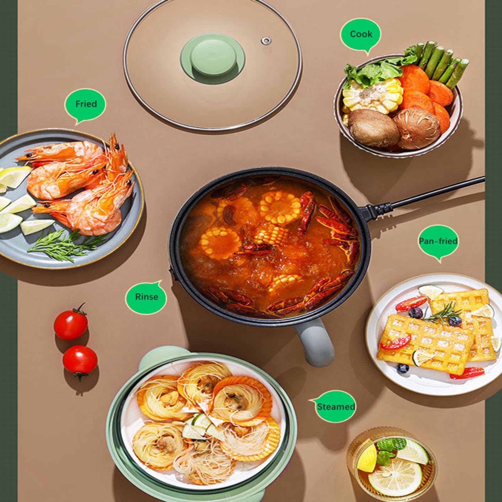 MagiDeal électrique Cuisinière électrique avec cuiseur vapeur Cuiseur à nouilles portable domestique Cuiseur à ramen 1,8 L pour steak, œufs, nouilles, Gris vert