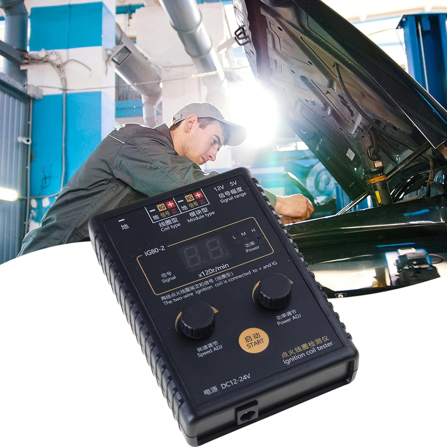 12V~24V IG80 Professional Automobile Car Ignition Coil Detector NaturalGas Engine Tester Vehicle Diagnostic Car Ignition Coil Tester Gasolines Naturalgas High Efficiency Detector Engine