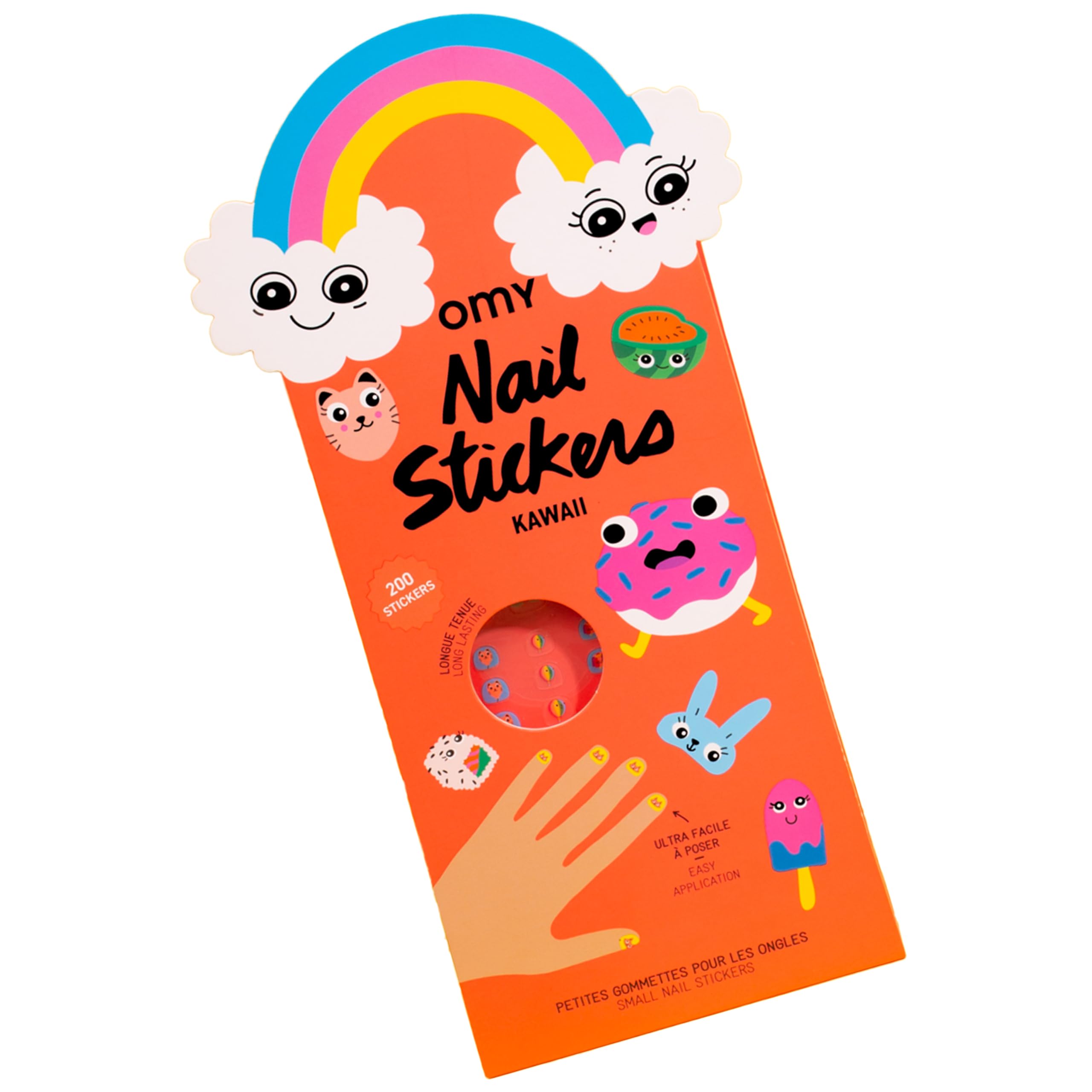 Omy Kawaii Nail Stickers for Kids - 200 Stickers, Waterproof, Durable, Fun, Creative Designs | Strong Enough to Last Through Hand Washing - Easy to