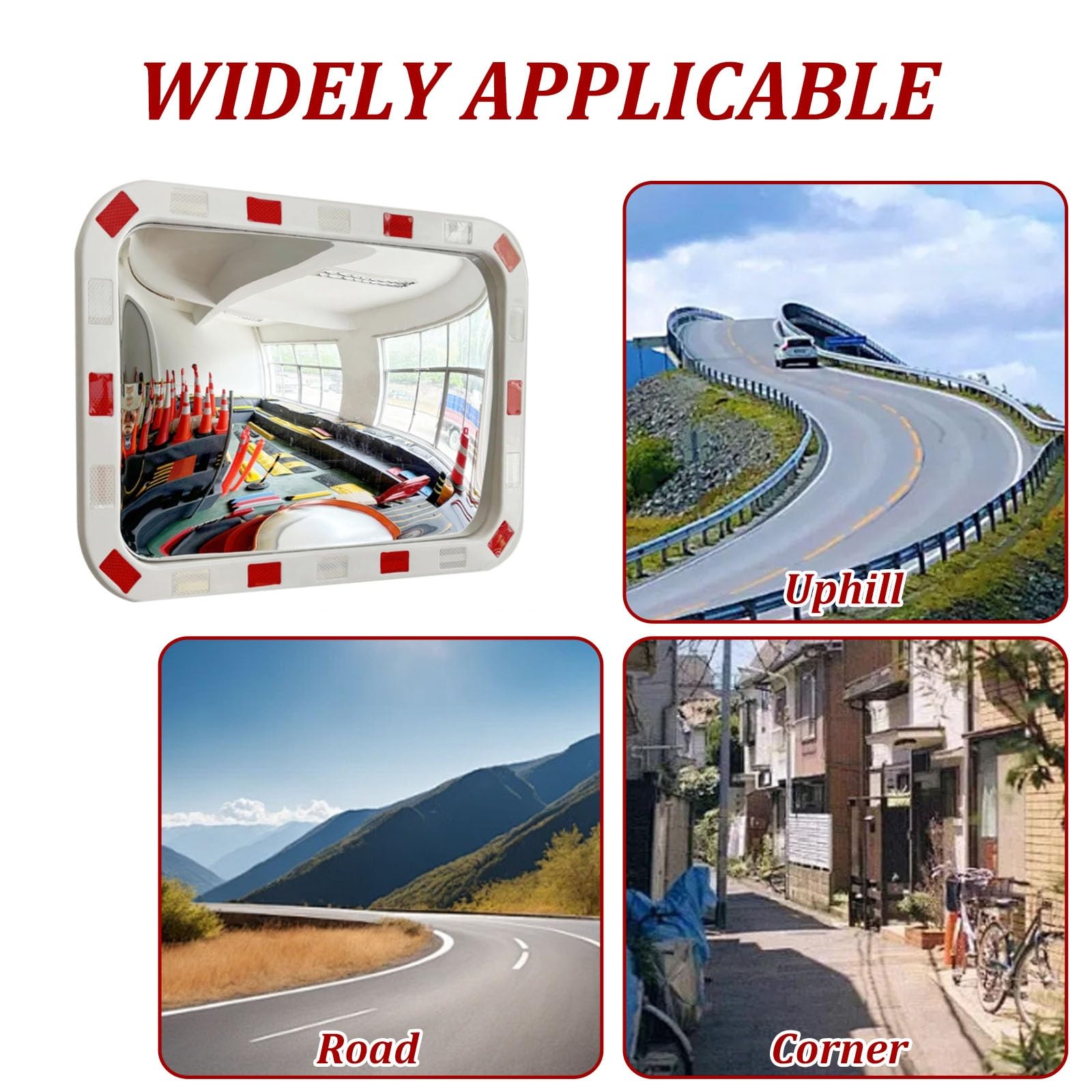 Espejo Convexo de tráfico, Espejo de Seguridad Rectangular, Gran Angular con Soporte, para entradas de vehículos, almacenes, garajes y Seguridad de Tiendas Blanco(PC,40x60cm)