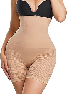 plumbury Women's Seamless Mid -Thigh Butt Lifter Waist Trainer Tummy Control High Waist Thigh Shaper Shorts Shapewear,Beige-picture-12