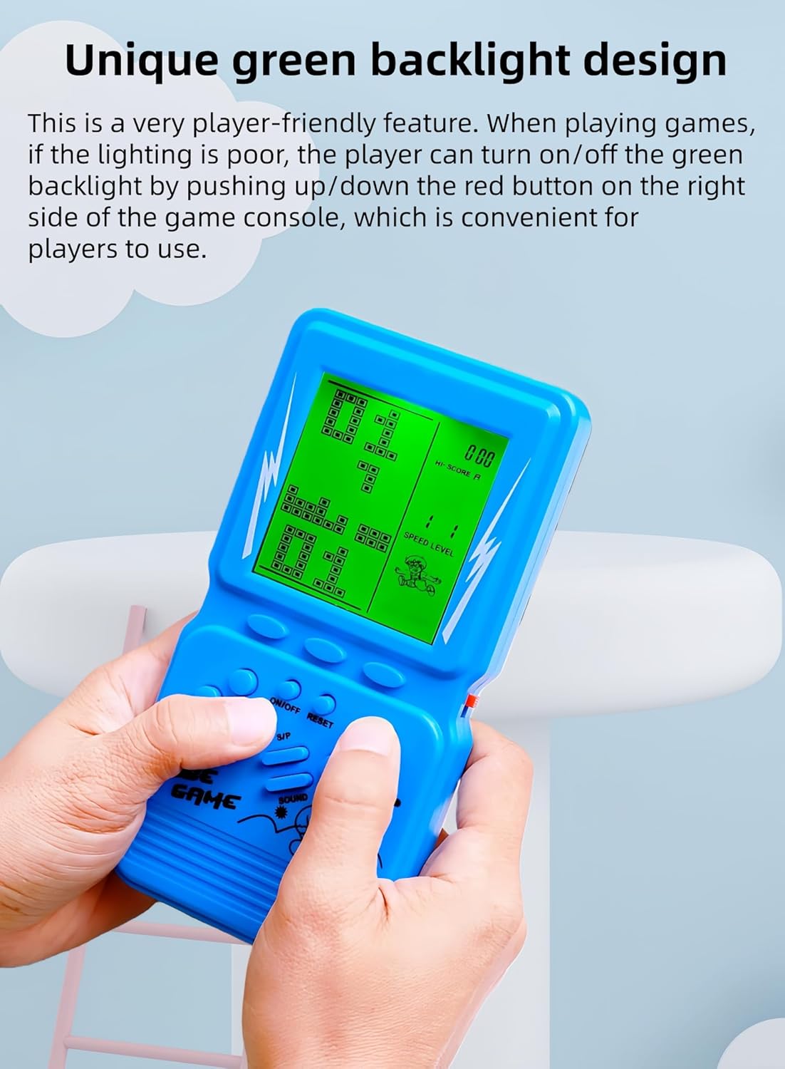 Green Backlight Block Game Console Built-in 23 Building Brick Retro Games Electronic Cube Puzzle Kid's Birthday Outdoor/Indoor/Travel Leisure Entertainment (Black)