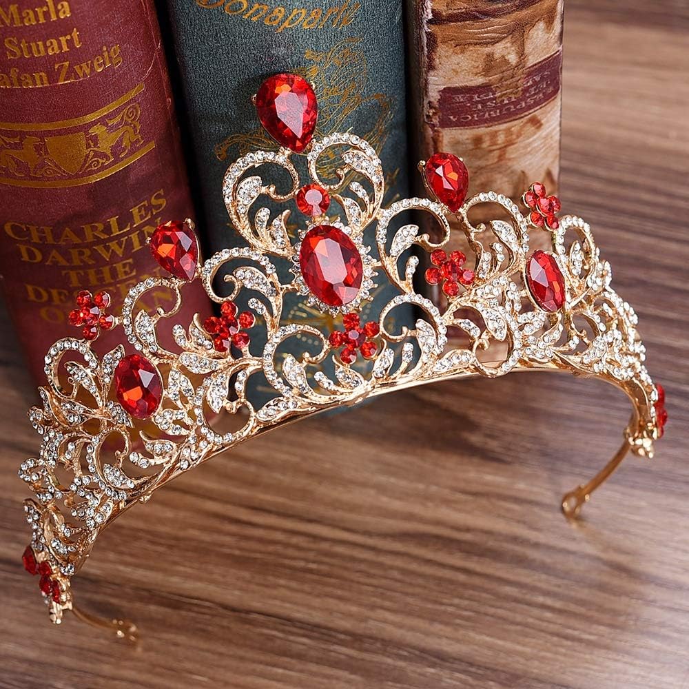 Crowns Tiaras Womens Gorgeous Pretty Rhinestone Tiara Crown Headband Jewelry Hair Accessory Easy to Wear for Women (Color : Blue Size : 16 * 7.3cm) (Red 16 * 7.3cm)