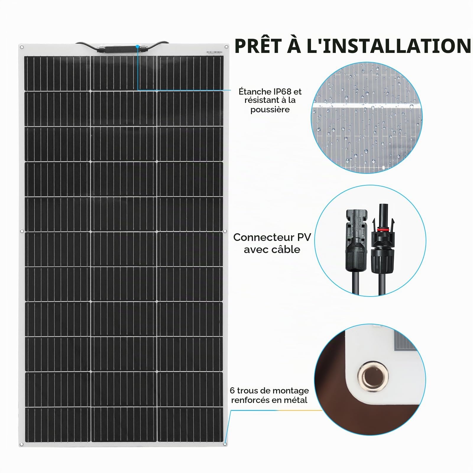 XINPUGUANG 100w 18v kit Panneau Solaire Souple Monocristallin Panneau Solaire Flexible Contrôleur de charge solaire 10A pour Camping-car, Bateau, Caravane (100W)