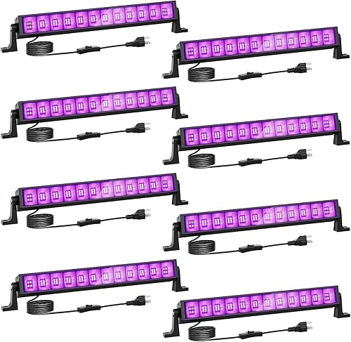 Miniatura 7 de Onforu Paquete de 4 luces LED negras de 42 W, barras de luz negra con enchufe e interruptor, suministros de fiesta que brillan en la oscuridad