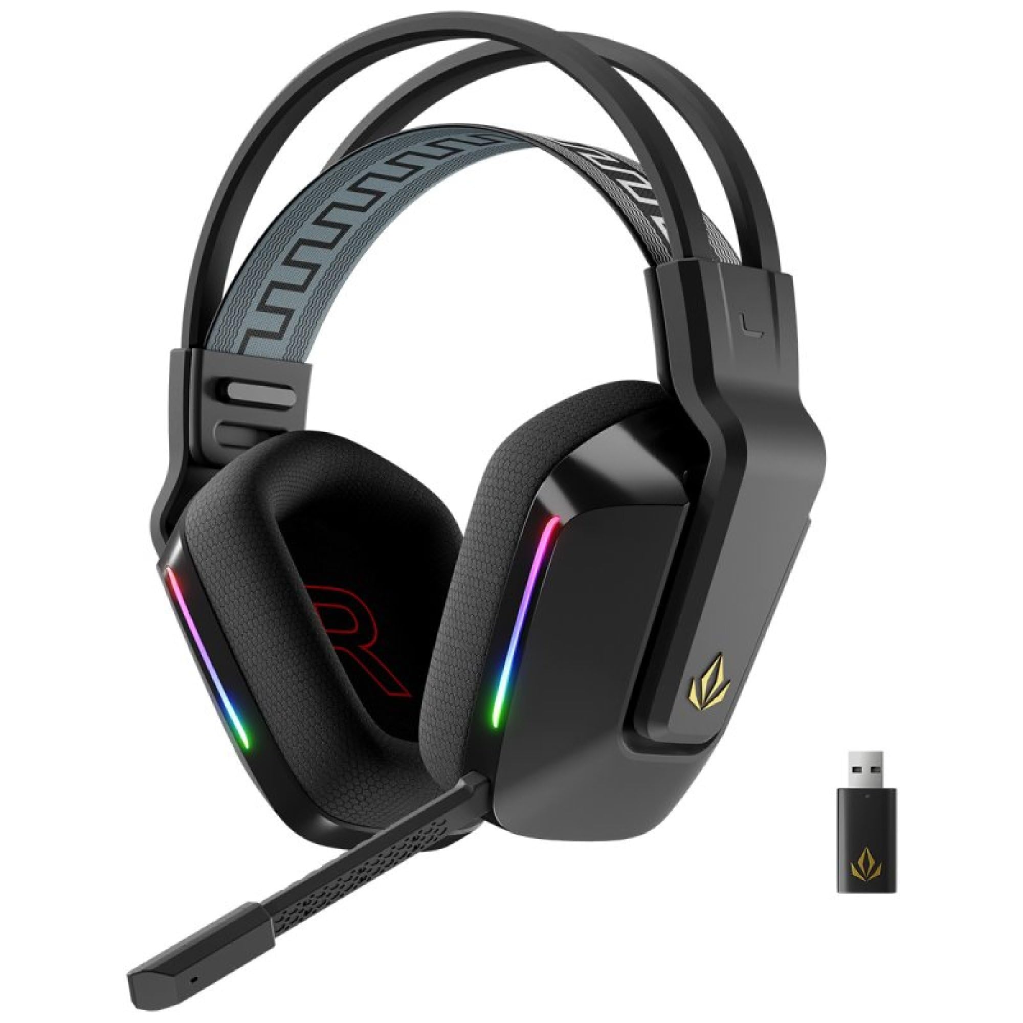 Forgeon Auriculares Gaming Inalámbricos con Micrófono, Sonido Envolvente, RGB, Baja Latencia, BaterÃa de Larga Duración, Diseño Ergonómico, Cascos Gaming para PC PS5 PS4, Diadema Ajustable