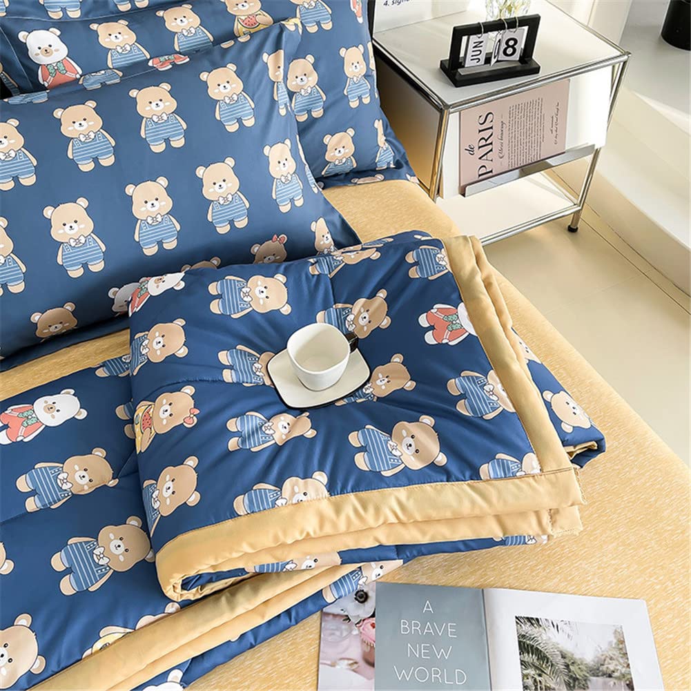FANSUBedspread Quilt Single Double Super King Bed Size Reversible Quilted Bed Cover Sofa Blanket Throw Decorative Coverlet Microfiber Comforter Bed Sheet (100x150cm,blue bear)