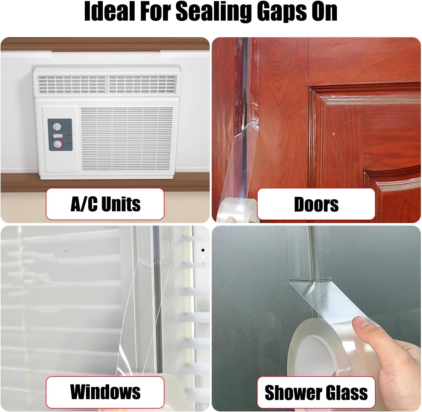 Transparent Window Weather Sealing Tape, 2 inch x 66 Ft, Clear Window Insulation Sealing Tape, Draft Stopper Adhesive Tape for Window Door Shower, No Residue