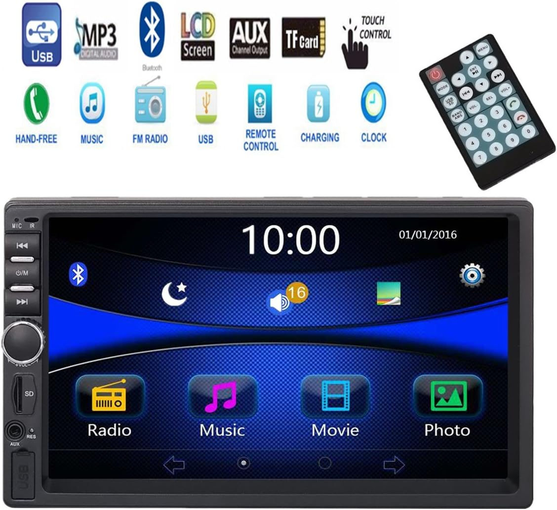 Intenavi Universal 7 Inch Indash Double DIN Touch Screen Car Stereo Audio Video Player with Bluetooth USB SD Mp3 MP5 Radio Aux-in