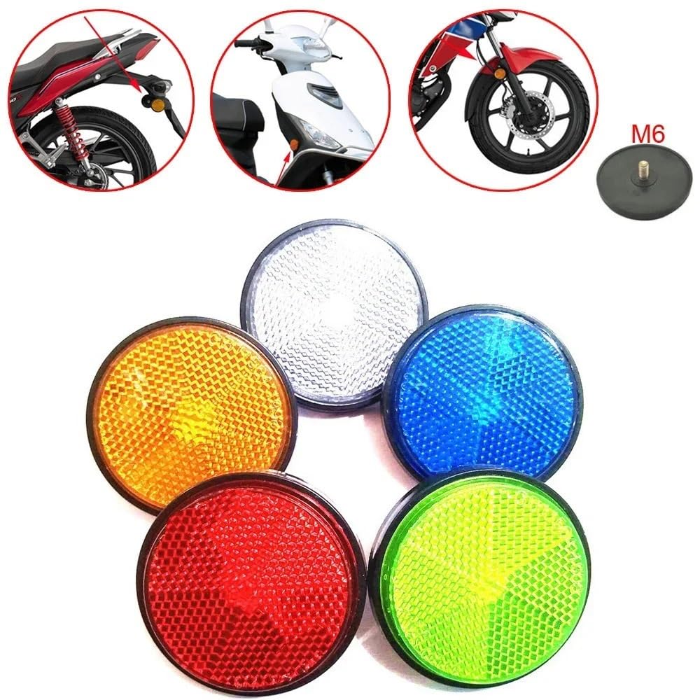 GFDSGRE Lot De 4 Catadioptres Ronds Pour Moto – Jaune, Rouge, Blanc, Bleu, Vert – 6 Cm, Visibilité Nocturne