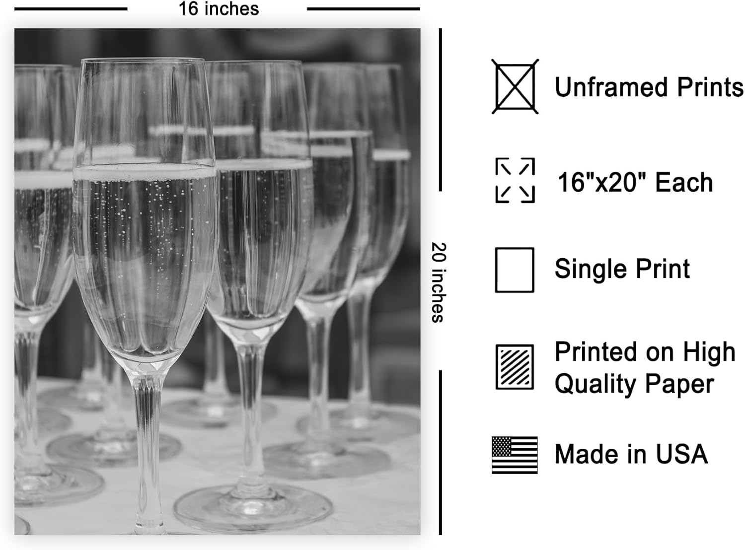 Poster Master Wine Print - Champagne Glasses Poster - Alcohol & Bar Cart Art - Black and White Photography Wall Design - Food & Drink Art - Kitchen or Restaurant Decor - 16x20 UNFRAMED Wall Art