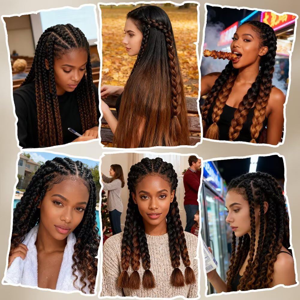 ShowJarlly Treccie Africane Extension 24", Kanekalon Treccia Capelli, Ombre Jumbo Treccia Capelli Fibra treccia di scatola, Per Crochet Twist Intrecciare I Capelli (Nero/Marrone Scuro)