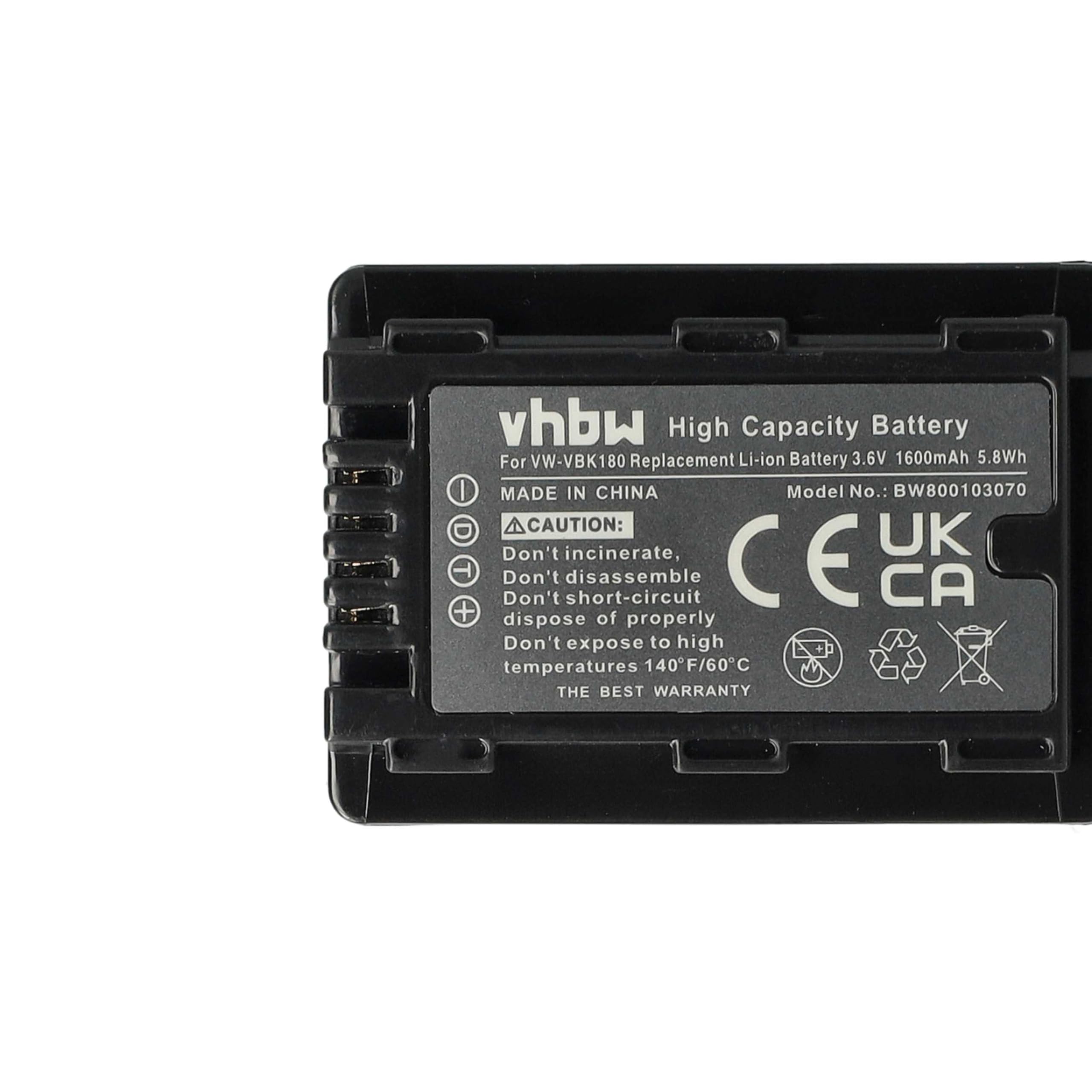 vhbw Bateria 3 x kompatybilna z Panasonic HC-V100, HC-V10, HC-V100EG-K kamera (1600 mAh, 3,6 V, Li-ion) z infochipem