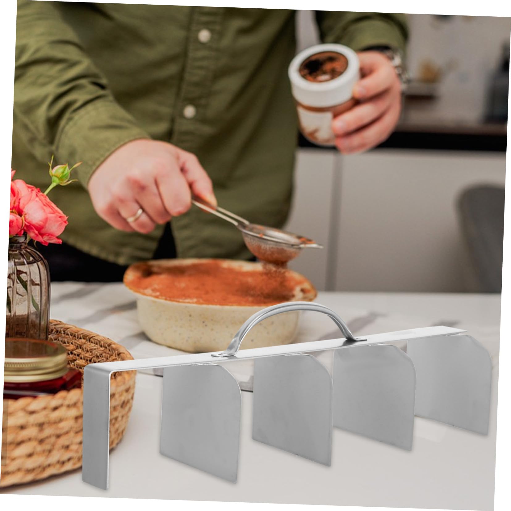Outil de Découpe de Tiramisu Professionnel Coupe Précise pour 5 Parts Égales en Acier Inoxydable Argenté pour Desserts et Occasions Spéciales