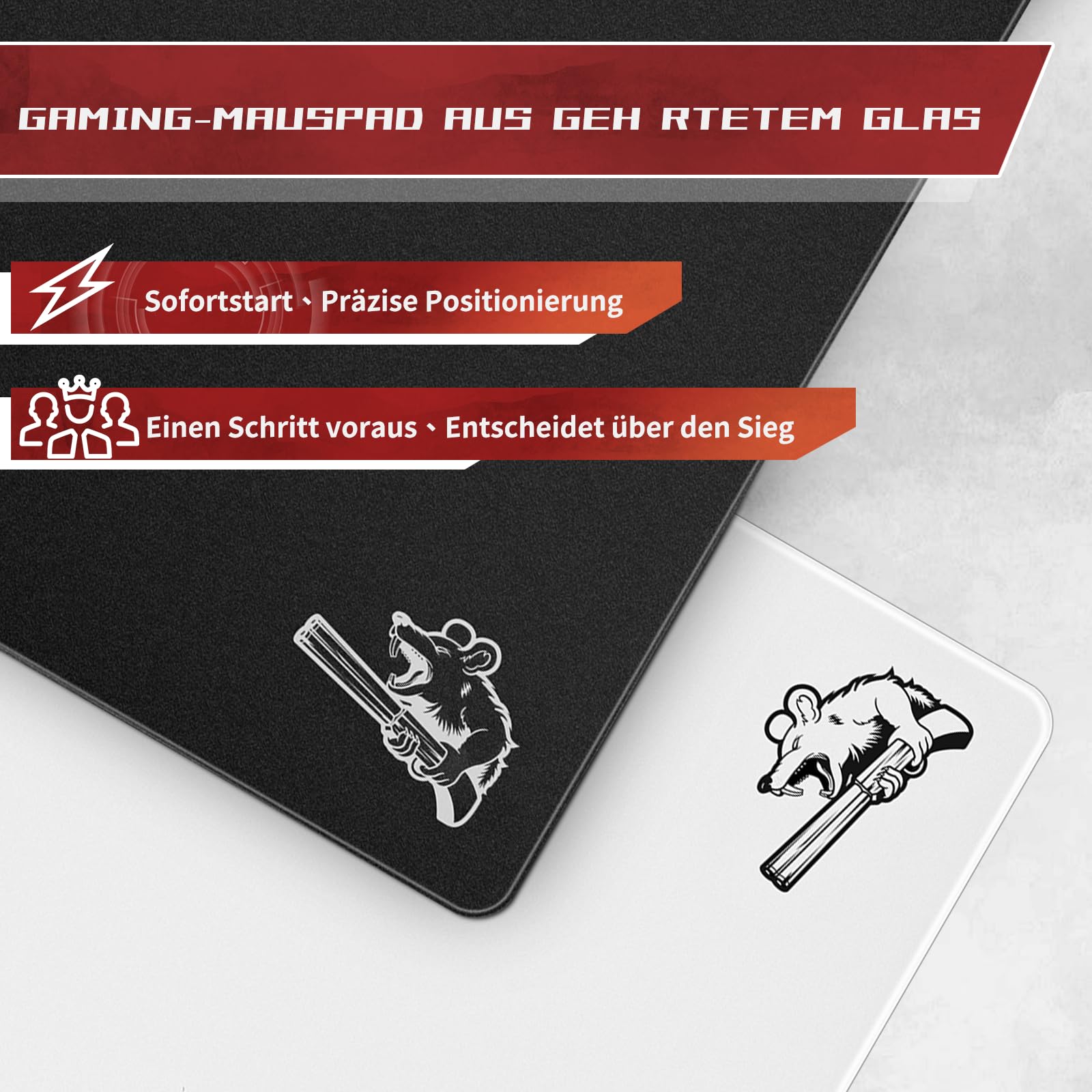 SIROOLAC Gaming-Mauspad aus Glas, 400 mm x 500 mm, FPS-Spiel, spezielles gehärtetes Glas, langlebig, 3 mm Dicke, präzise und schnell Gegner schießen (400 mm x 500 mm, Schwarz)