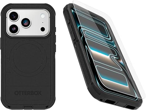 OtterBox iPhone 17 Pro ONLY Bundle Defender Series Case & Screen Protector - Black - Case Only - Snap on MagSafe - Tough - Rugged and Durable - Non-Retail Packaging