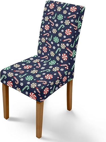 Miniatura 4 de Rnyleeg Juego de 6 fundas elásticas para sillas de comedor, sin brazos, bastón de caramelo, color azul oscuro, suaves, lavables, fundas protectoras